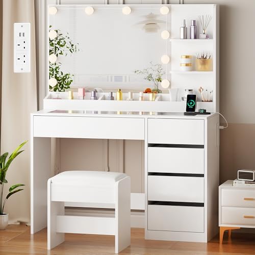 Modern Glass Top Vanity Table with Lights