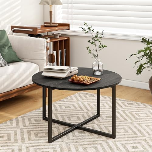 Minimalist Round Coffee Table - Slate Black